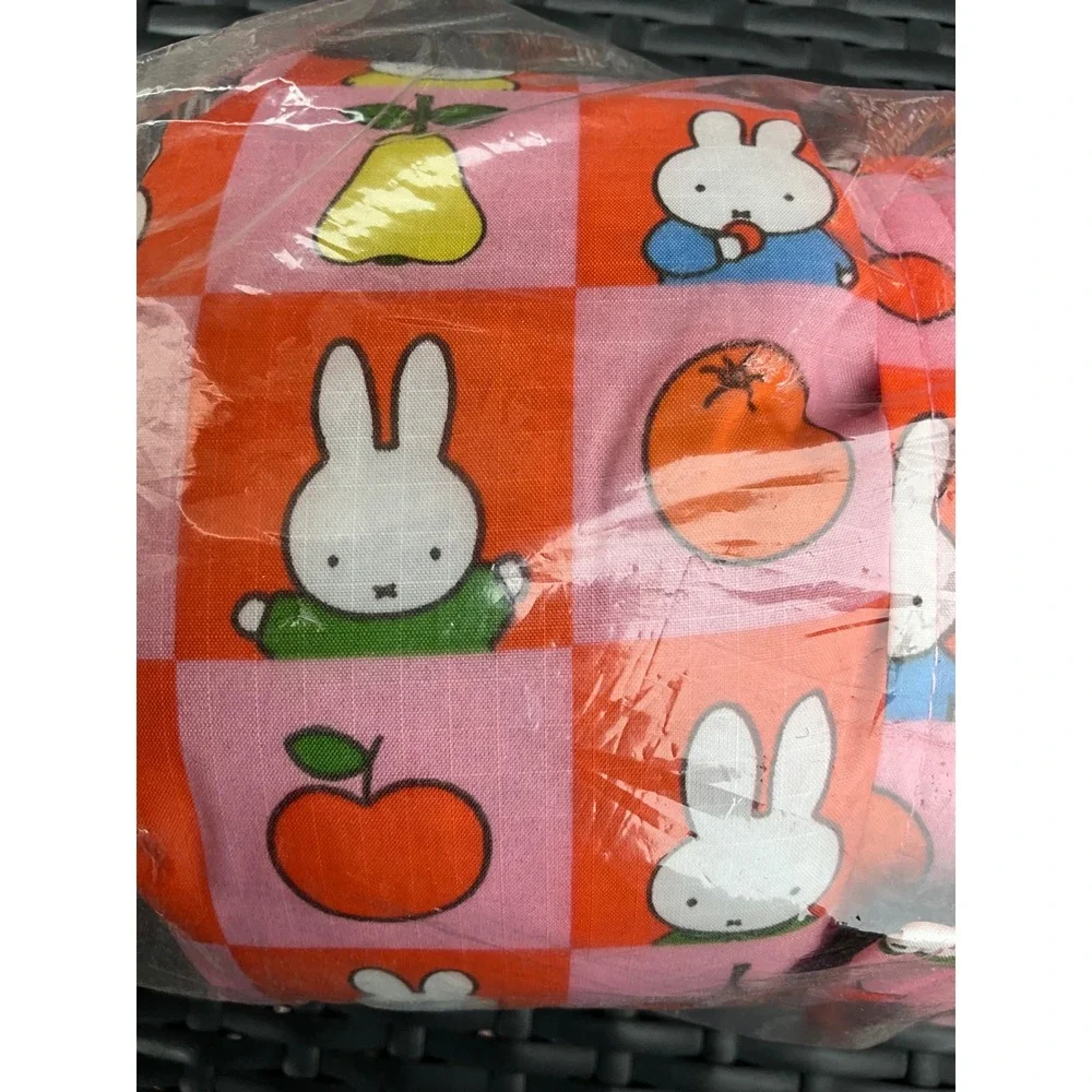 Rate Baggu Miffy Puffy Picnic Blanket Pink Orange Checkered Fruit Print New